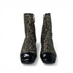 Chanel Boots Short Shoes Glitter Patent Black Gold Silver CC Logo — view 2