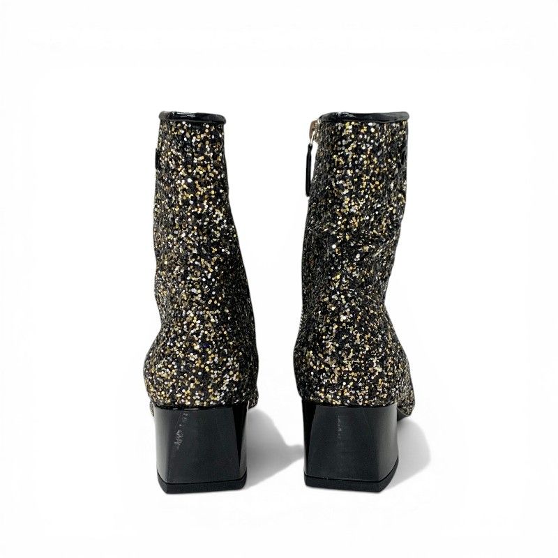 Chanel Boots Short Shoes Glitter Patent Black Gold Silver CC Logo — view 5