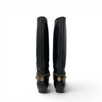 Chanel Boots Long Shoes Leather Black Gold CC Logo Chain Coin Charm — view 5