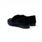 Hermes Paris Loafers Shoes Suede Black Gold Moccasins Flat — view 4