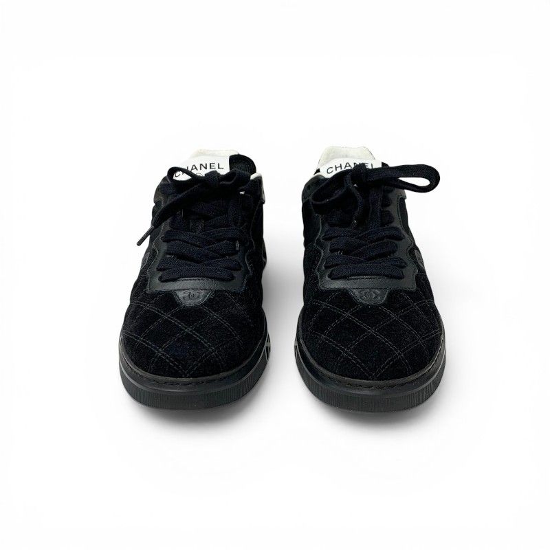 Chanel Sneakers Shoes Suede Nylon Black CC Logo — view 2
