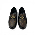 Louis Vuitton Chess Line Loafers Leather Shoes Black Brown Gold LV Circle Logo — view 2