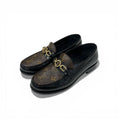Louis Vuitton Chess Line Loafers Leather Shoes Black Brown Gold LV Circle Logo