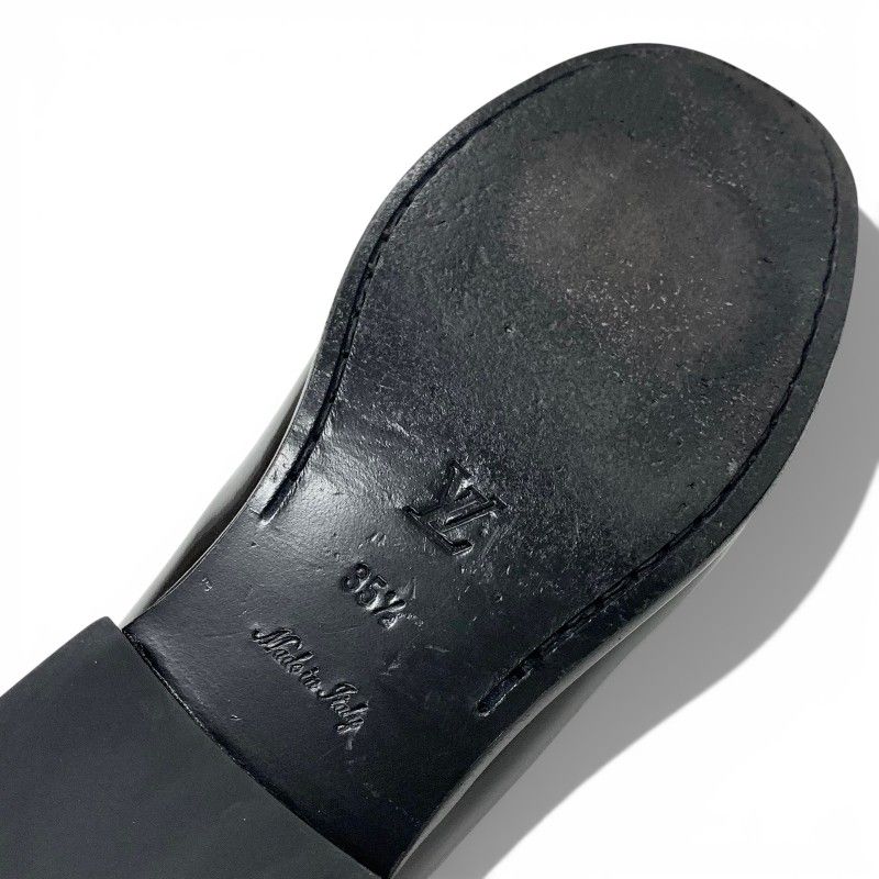 Louis Vuitton Chess Line Loafers Leather Shoes Black Brown Gold LV Circle Logo — view 8