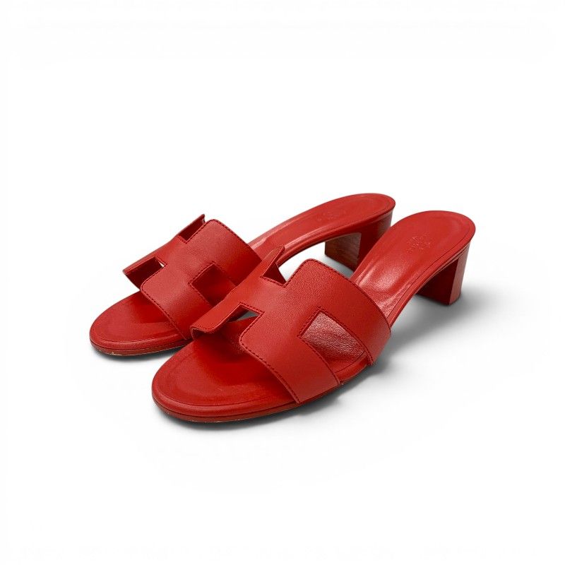 Hermes Oasis Sandals Shoes Leather Red Mules