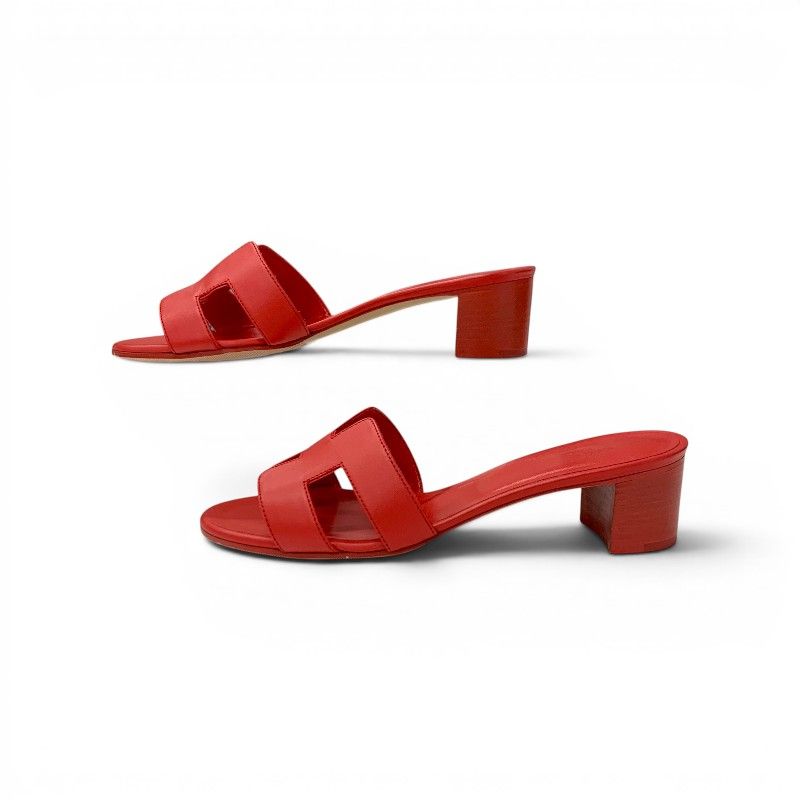 Hermes Oasis Sandals Shoes Leather Red Mules — view 3