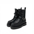 Hermes Land Boots Short Shoes Leather Black Lace Up