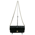 Chanel Che Clutch Shoulder Bag Lambskin Black Gold Leather