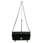 Chanel Che Clutch Shoulder Bag Lambskin Black Gold Leather