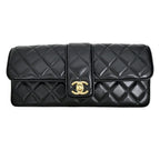 Chanel Che Clutch Shoulder Bag Lambskin Black Gold Leather — view 7