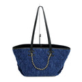 Chanel Small Shopping CC Tote Tweed Blue Black Gold Leather