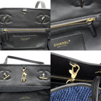 Chanel Small Shopping CC Tote Tweed Blue Black Gold Leather — view 8