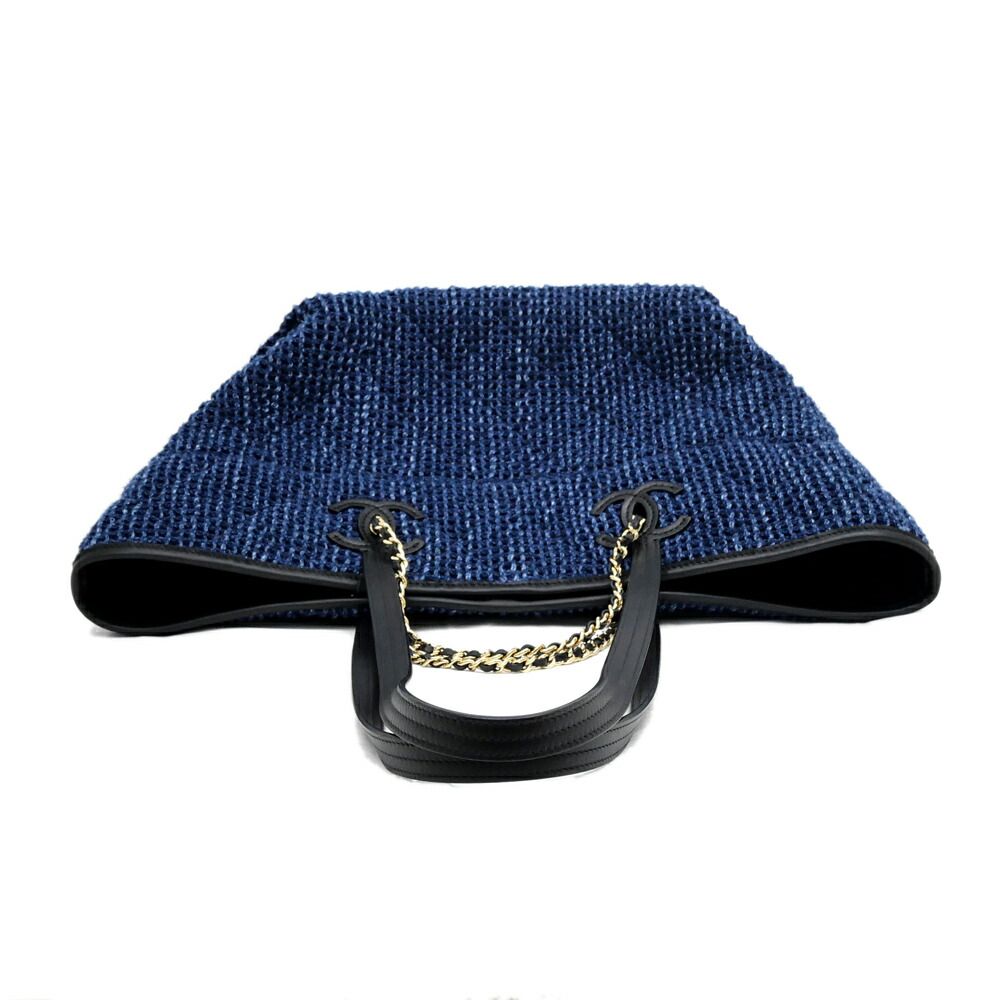 Chanel Small Shopping CC Tote Tweed Blue Black Gold Leather — view 3