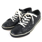 Chanel Caviar Leather CC Logo Quilted Low Cut Sneakers Black White