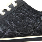 Chanel Caviar Leather CC Logo Quilted Low Cut Sneakers Black White — view 8
