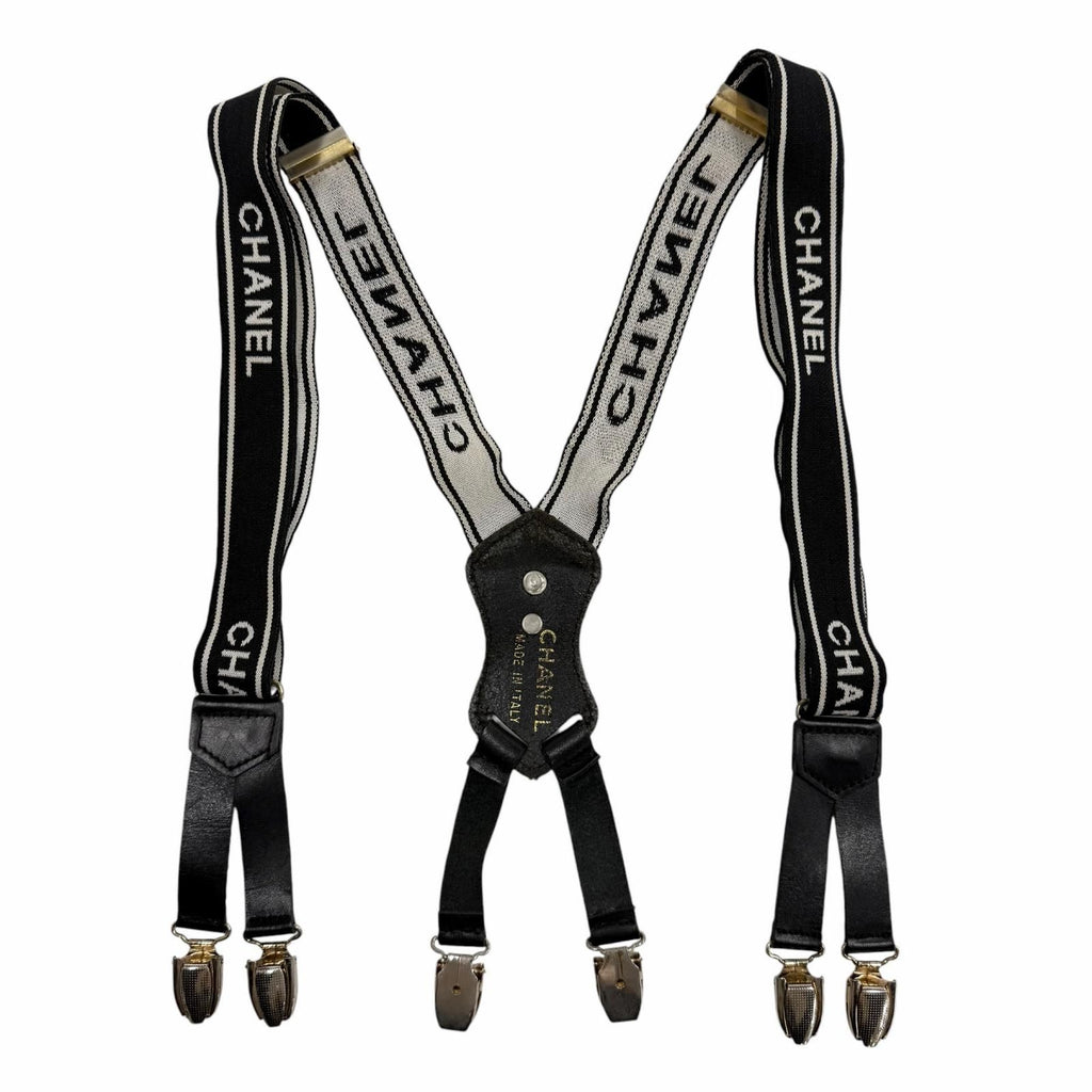 Chanel Vintage Leather Suspenders with Logo CC Black