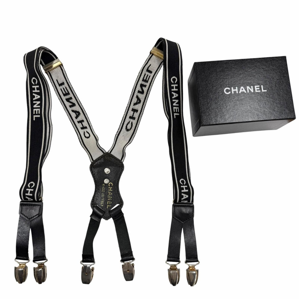Chanel Vintage Leather Suspenders with Logo CC Black — view 2