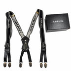 Chanel Vintage Leather Suspenders with Logo CC Black — view 2