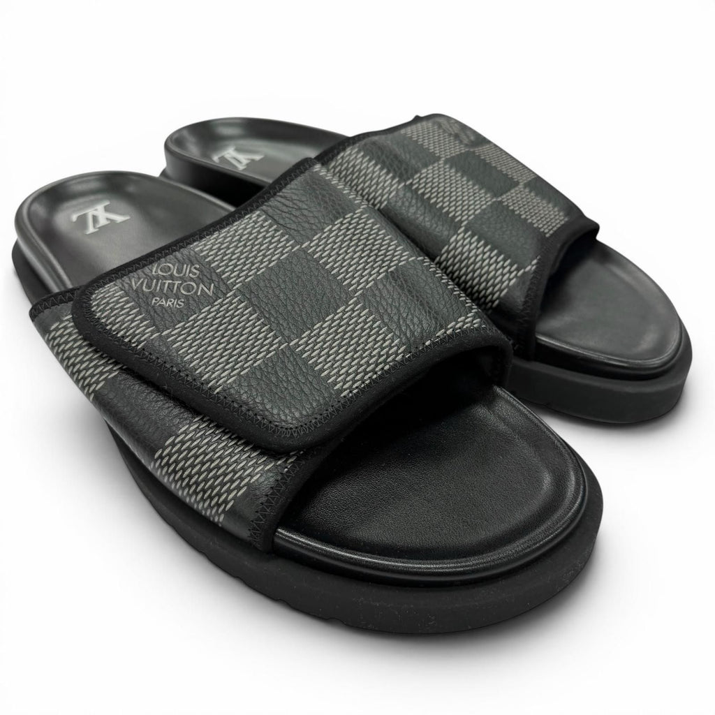 Louis Vuitton Miami Line Mules Leather Damier Giant Slide Sandals Black 9 — view 3