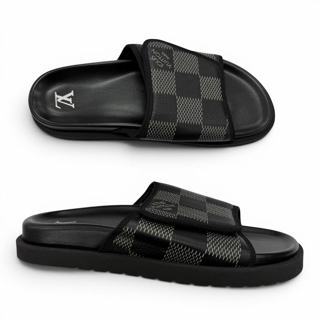 Louis Vuitton Miami Line Mules Leather Damier Giant Slide Sandals Black 9 — view 6
