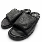 Louis Vuitton Miami Line Mules Leather Monogram Giant Slide Sandals Black 10