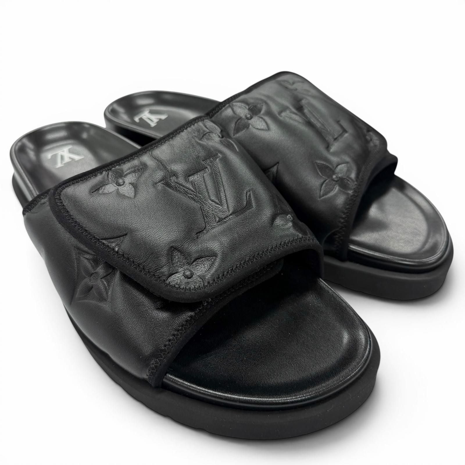Louis Vuitton Miami Line Mules Leather Monogram Giant Slide Sandals Black 10 — view 2