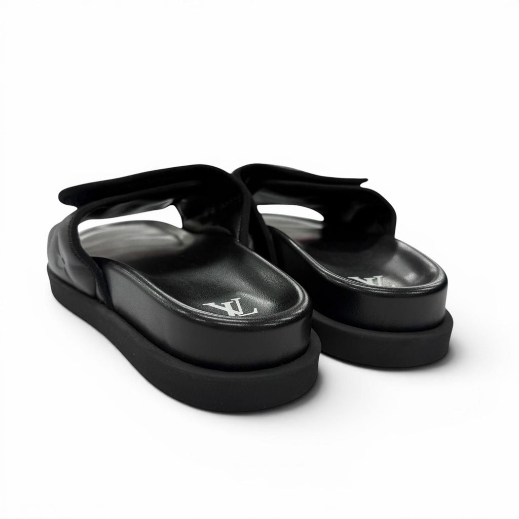 Louis Vuitton Miami Line Mules Leather Monogram Giant Slide Sandals Black 10 — view 3