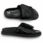 Louis Vuitton Miami Line Mules Leather Monogram Giant Slide Sandals Black 10 — view 5