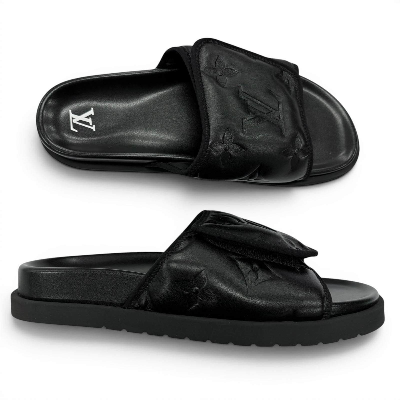 Louis Vuitton Miami Line Mules Leather Monogram Giant Slide Sandals Black 10 — view 5