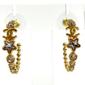 Chanel Crystal CC Logo Star Hoop Earrings Gold