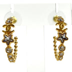 Chanel Crystal CC Logo Star Hoop Earrings Gold