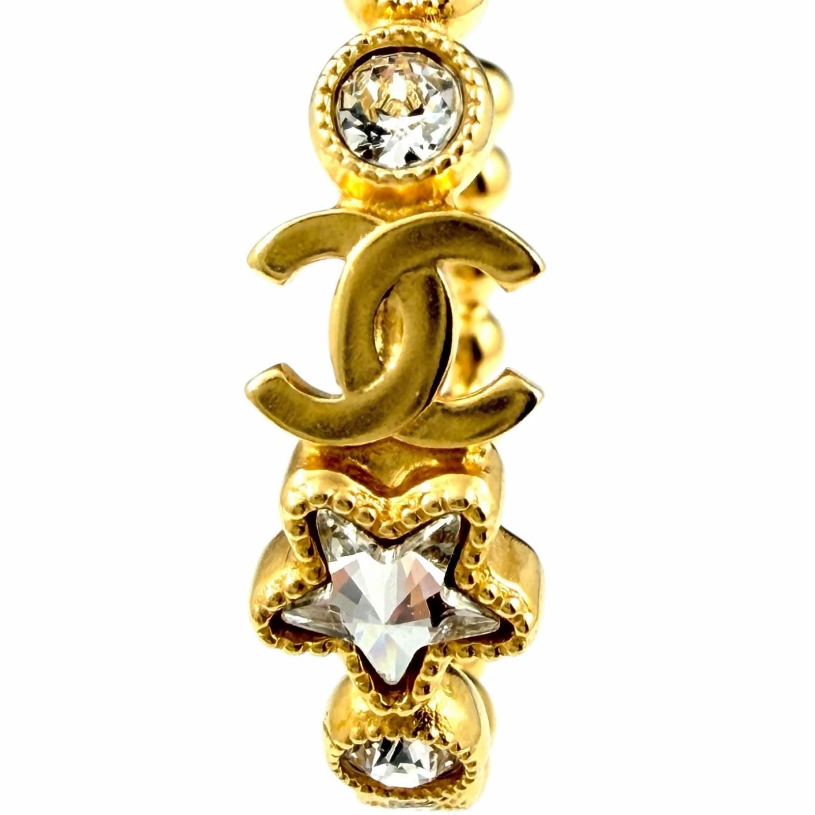 Chanel Crystal CC Logo Star Hoop Earrings Gold — view 4