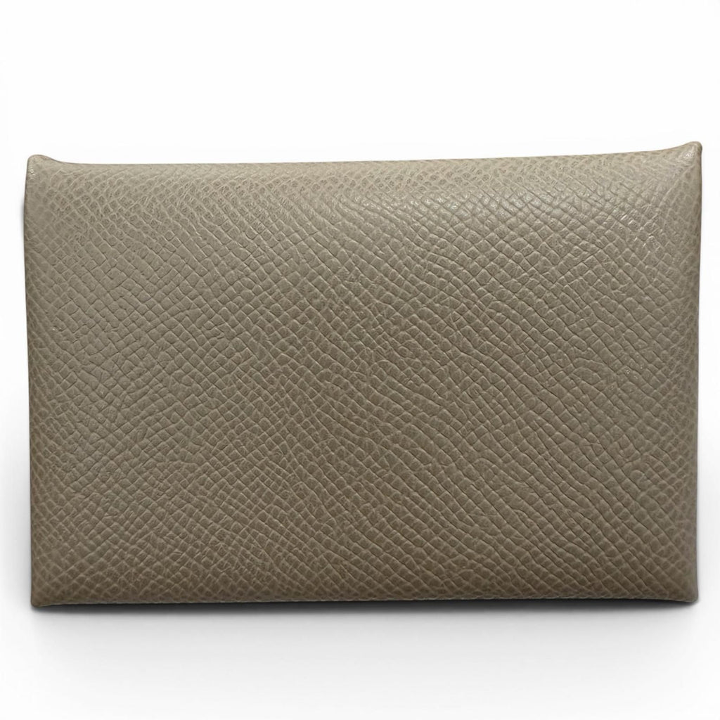Hermes Calvi Veau Epsom Etoupe Silver Card Case Business Holder