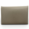 Hermes Calvi Veau Epsom Etoupe Silver Card Case Business Holder