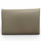 Hermes Calvi Veau Epsom Etoupe Silver Card Case Business Holder