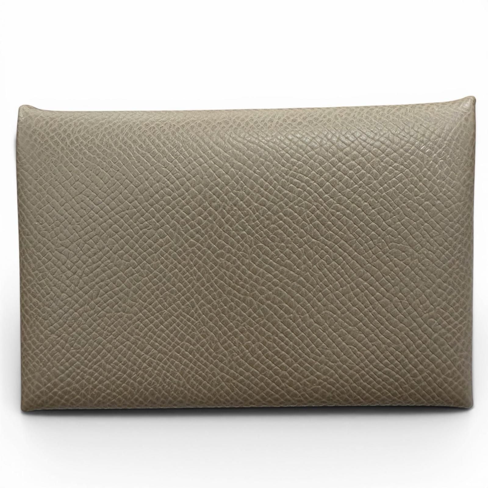 Hermes Calvi Veau Epsom Etoupe Silver Card Case Business Holder