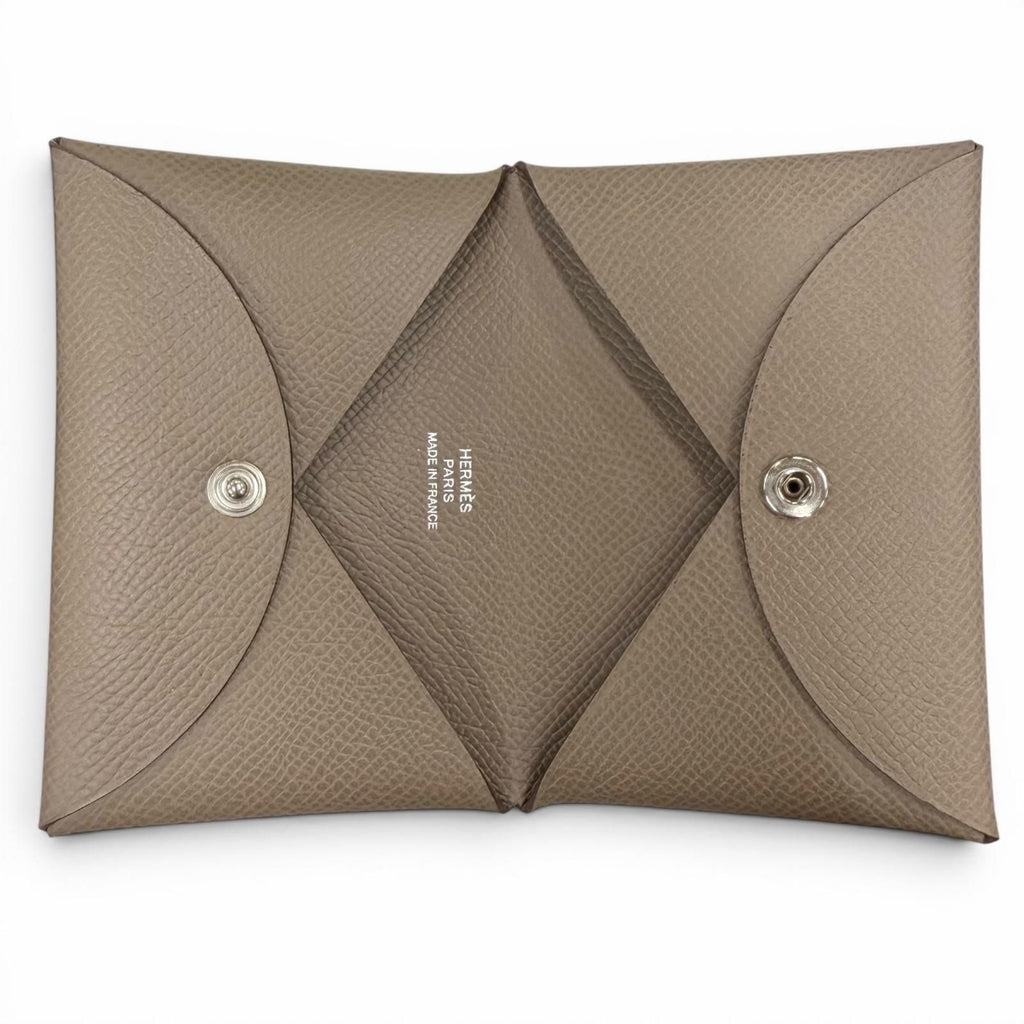 Hermes Calvi Veau Epsom Etoupe Silver Card Case Business Holder — view 6