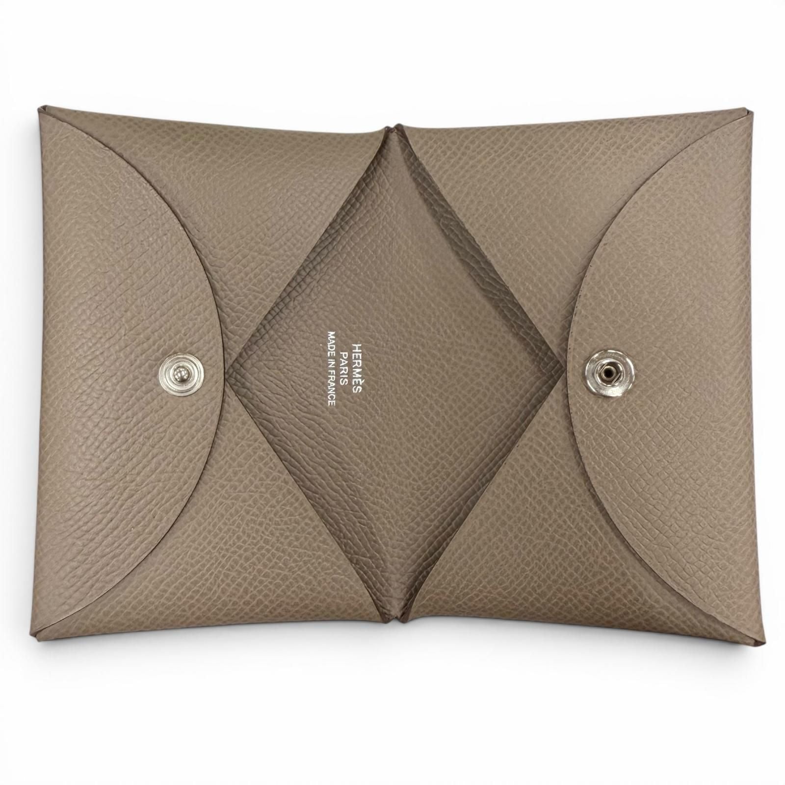 Hermes Calvi Veau Epsom Etoupe Silver Card Case Business Holder — view 6