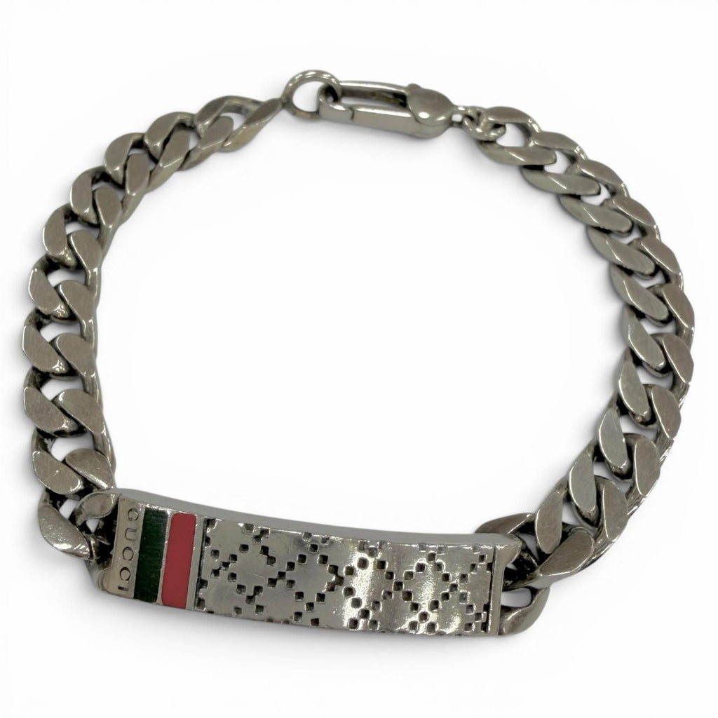 Gucci Diamante Web Stripe Chain Bracelet Silver 18