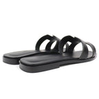 Hermes Oran Box Calf Leather Motif Flat Sandals Mules Black 38.5 Box — view 7