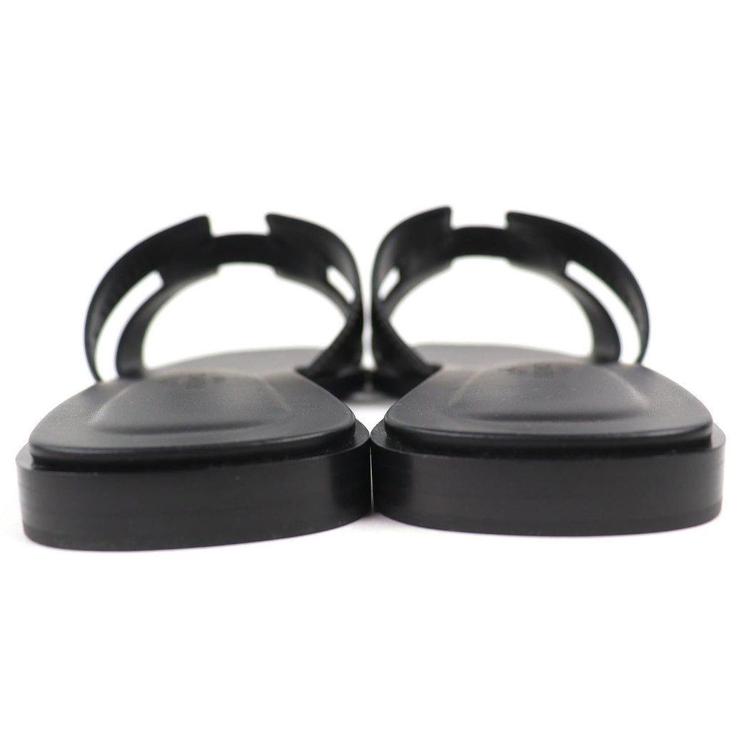 Hermes Oran Box Calf Leather Motif Flat Sandals Mules Black 38.5 Box — view 6