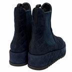 Chanel CC Logo Quilted Side Gore Suede Leather Short Boots Navy — view 3