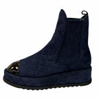 Chanel CC Logo Quilted Side Gore Suede Leather Short Boots Navy — view 5