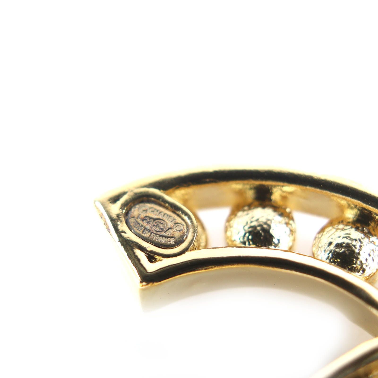 Chanel CC Logo Rhinestone Buckle Leather Rubber Belt Black Gold — view 7