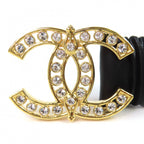 Chanel CC Logo Rhinestone Buckle Leather Rubber Belt Black Gold — view 2