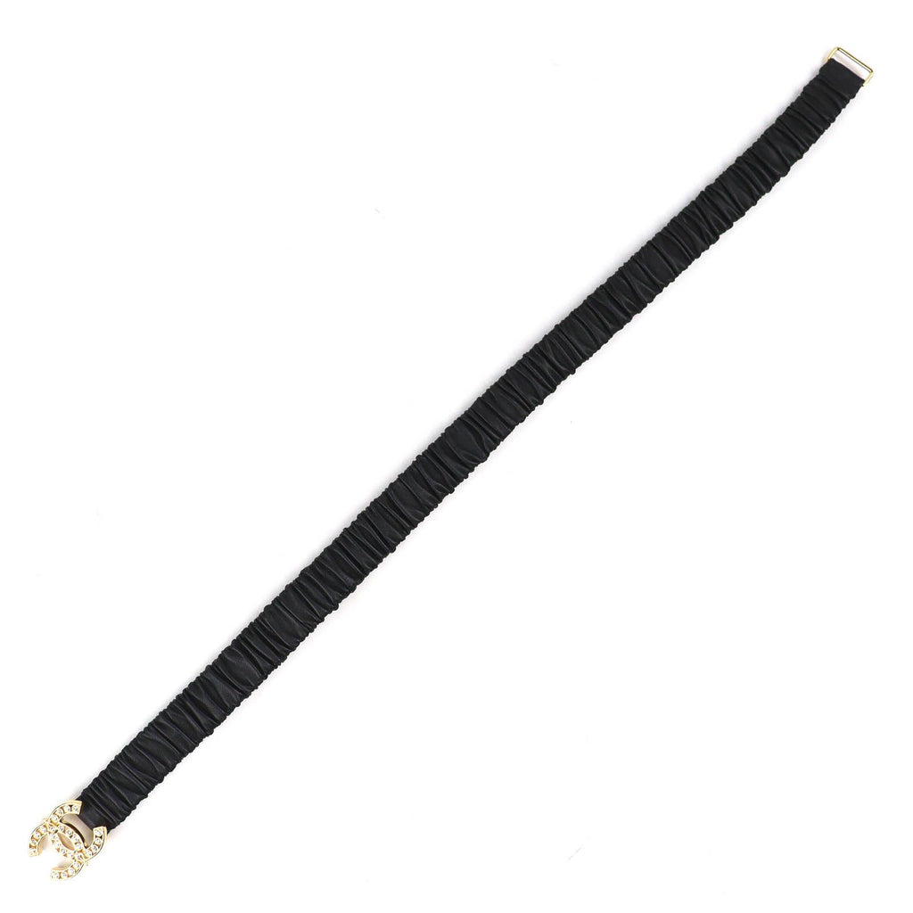 Chanel CC Logo Rhinestone Buckle Leather Rubber Belt Black Gold — view 3