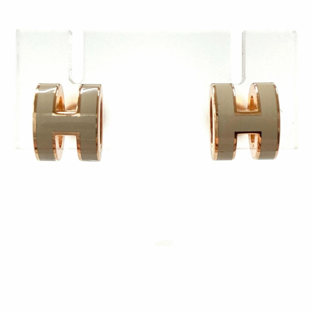 Hermes Mini Pop Brown Glace Rose Gold Earrings