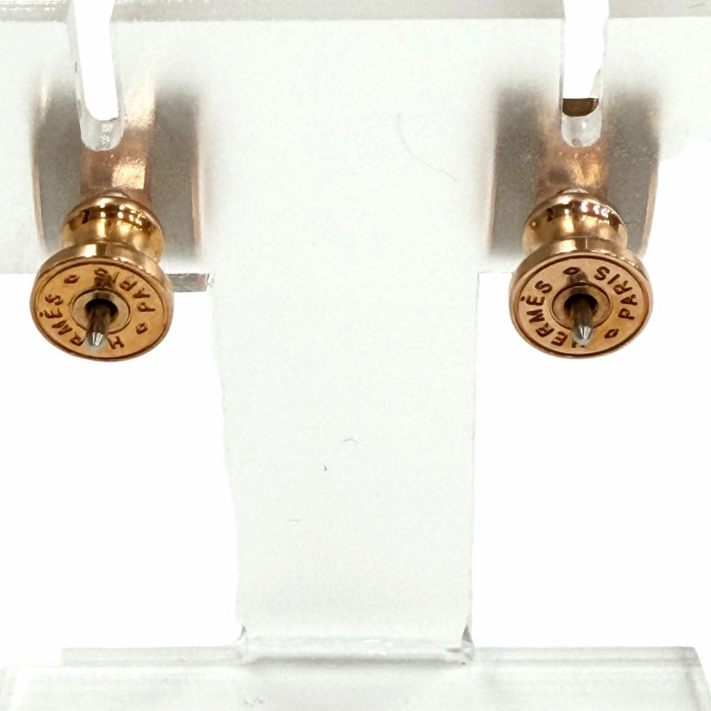 Hermes Mini Pop Brown Glace Rose Gold Earrings — view 4