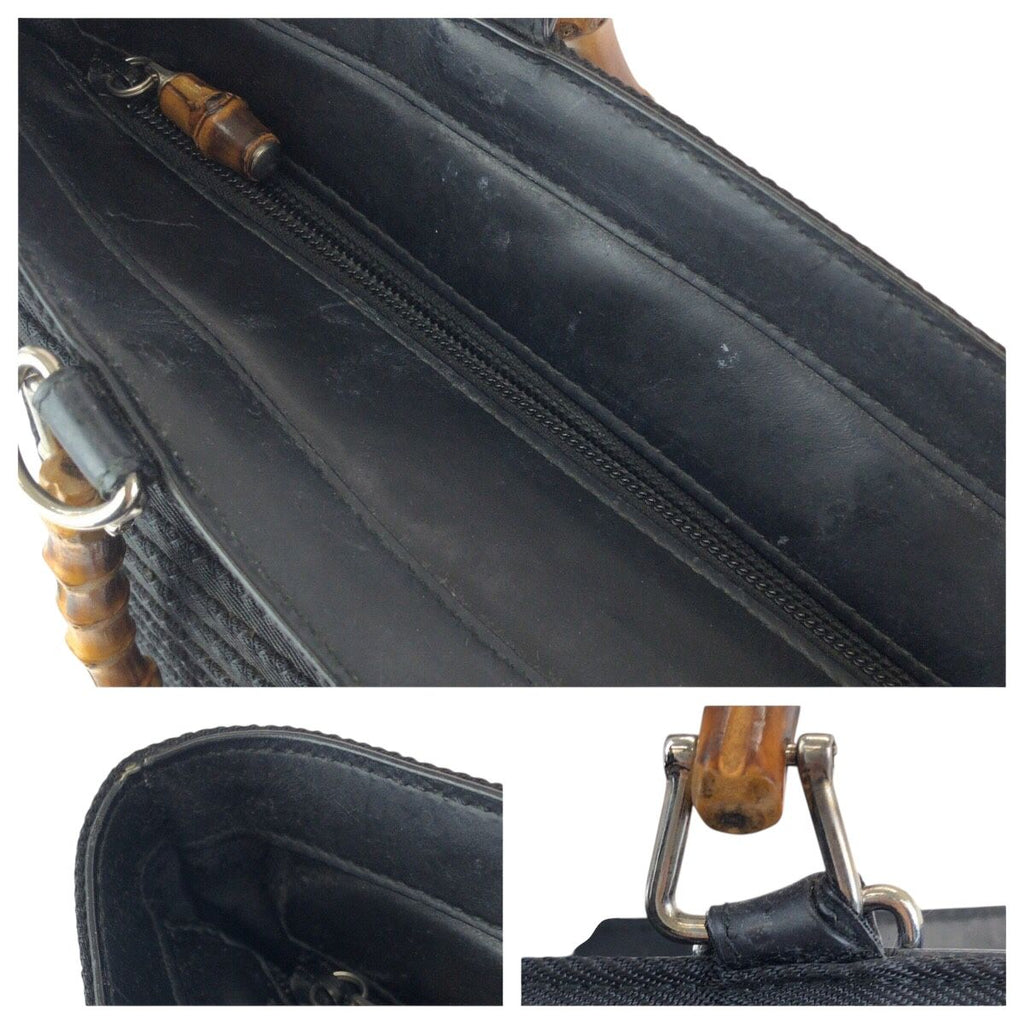 Gucci Vintage Bamboo Black Silver Nylon Tote — view 6