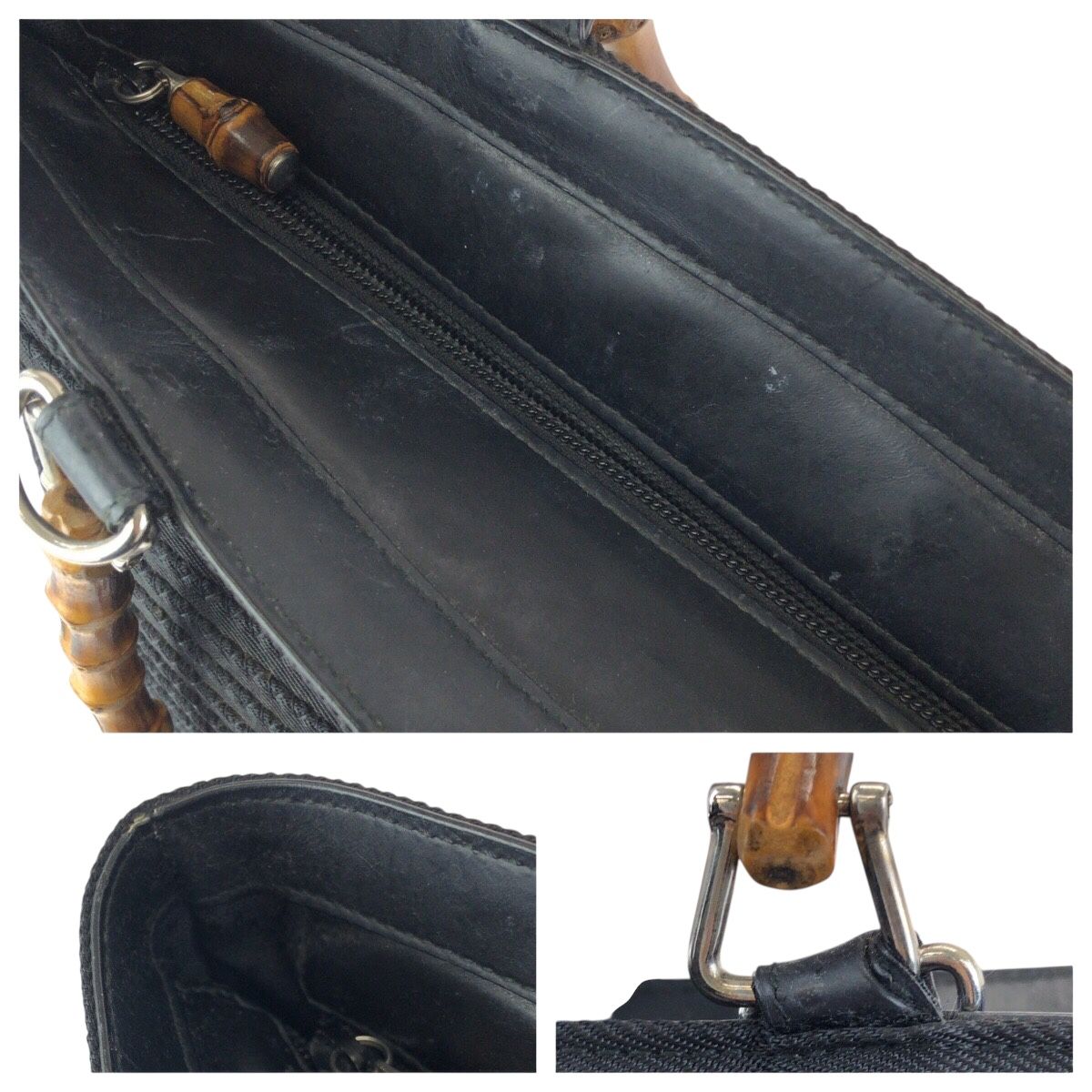 Gucci Vintage Bamboo Black Silver Nylon Tote — view 6